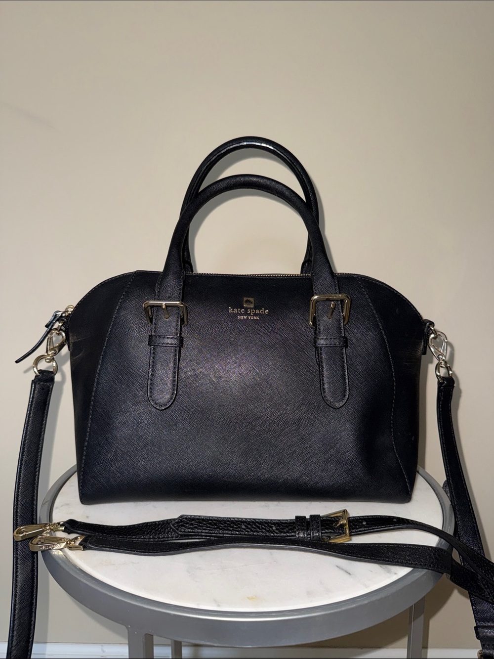 kate spade black saffiano satchel with detachable strap